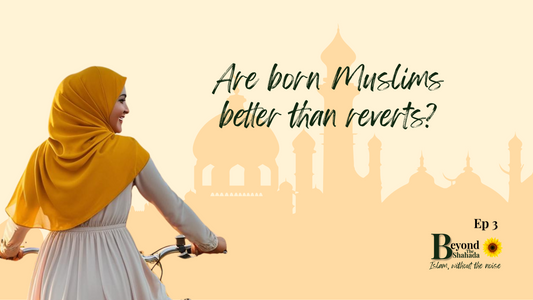 Smiling Muslim woman in yellow hijab riding bicycle, symbolizing joyful freedom in early Islam journey
