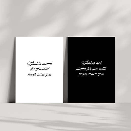 Black and white islamic print set with what is meant for you will never miss you