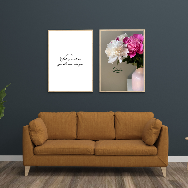 Set of 2 Islamic digital wall art downloads for Qadr reminder. Floral print and black and white print.