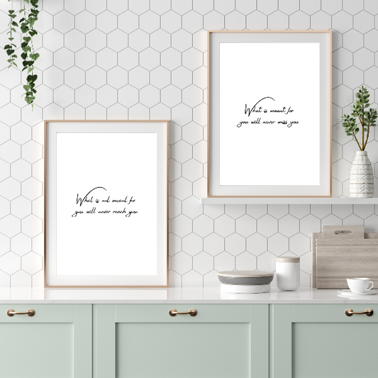 Set of 2 black and white Islamic quote prints on minimalist wall decor.