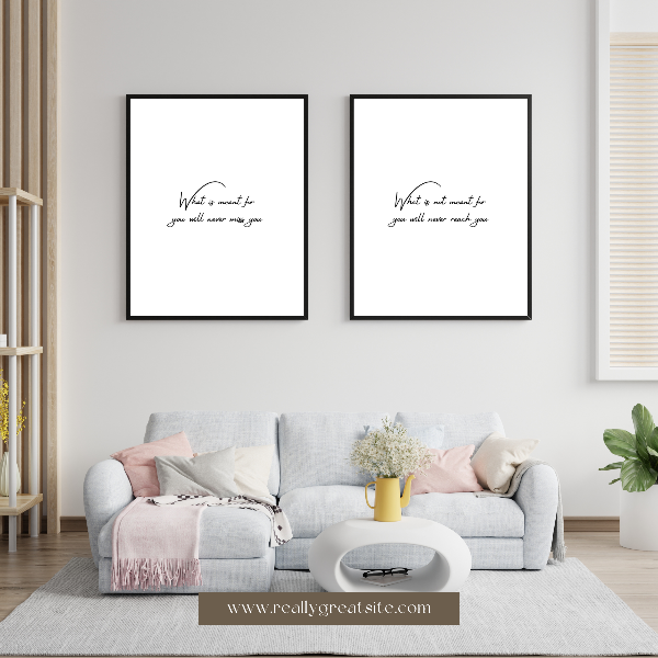 Modern framed Islamic destiny quotes hanging in a Muslim home office.